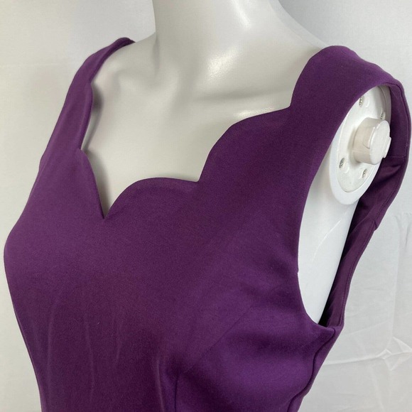 NWT 41 Hawthorn Dress Womens Sz S Purple Sheath Ponte Stretch Scalloped V Neck - Picture 4 of 12
